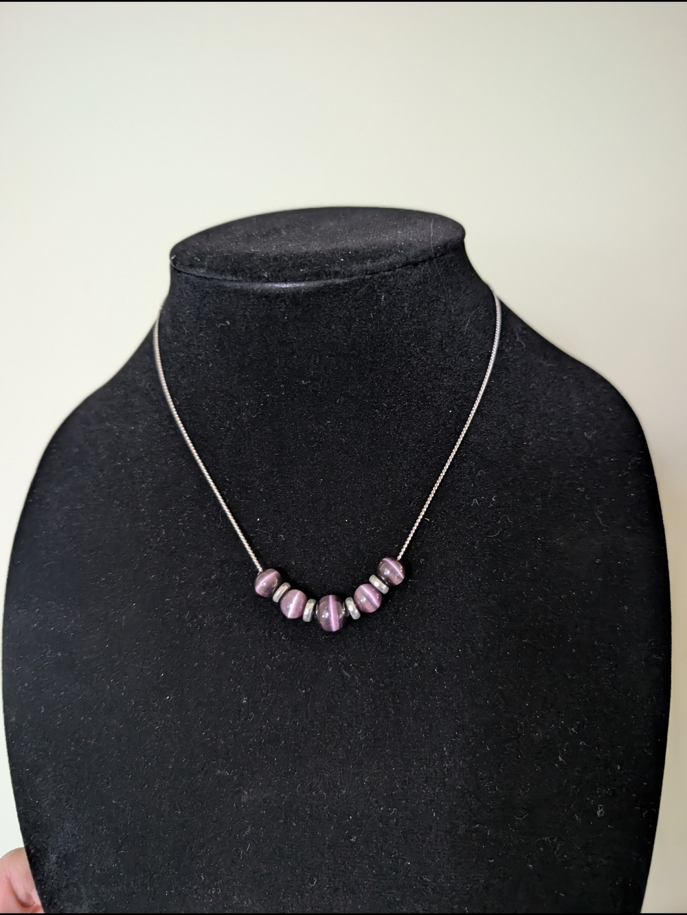 Purple Glass Bead Necklace on Silver Chain - Classic Women’s Jewelry - Picture 2 of 8